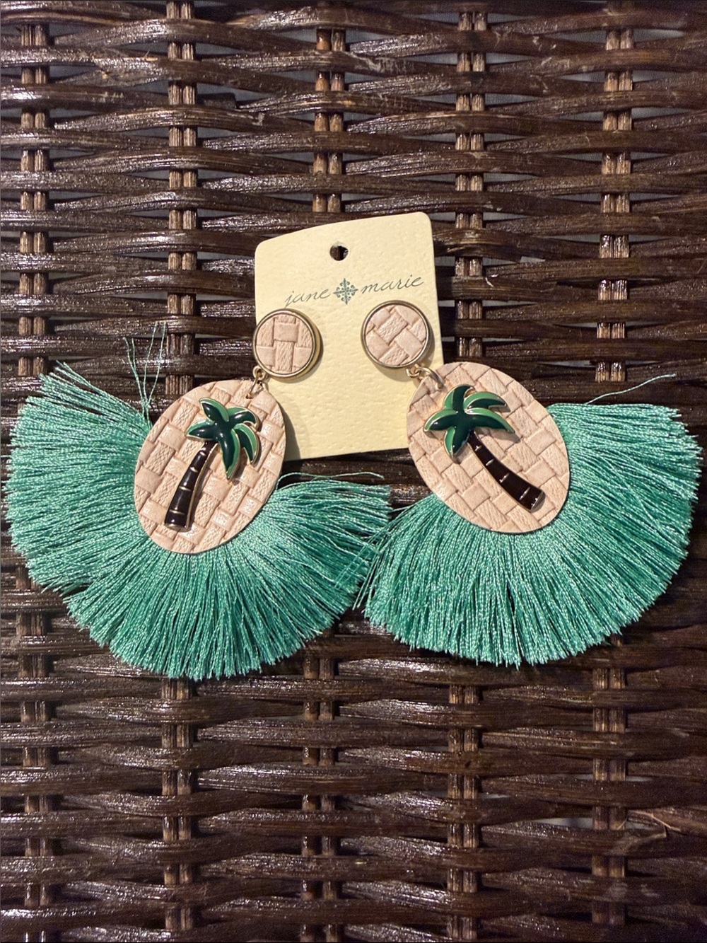Jane Marie Green Palm Tassel Drop Earrings